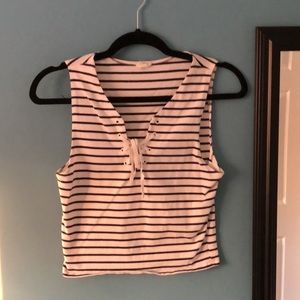Navy and white striped crop top